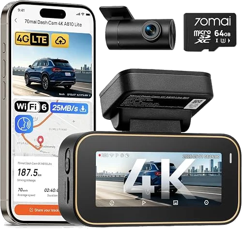 Cámara de salpicadero 70mai A810 Lite 4K doble con WiFi 6, 4G LTE y GPS