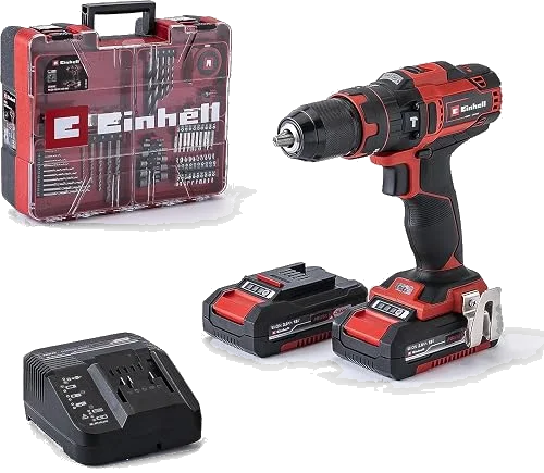 Taladro percutor Einhell TE-CD 18/40 Li-i con 2 baterías 2,0 Ah y 64 accesorios