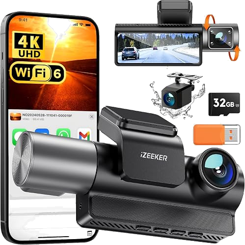 Dashcam iZEEKER 4K de 3 canales (frontal, trasera e interior) + tarjeta 32 GB