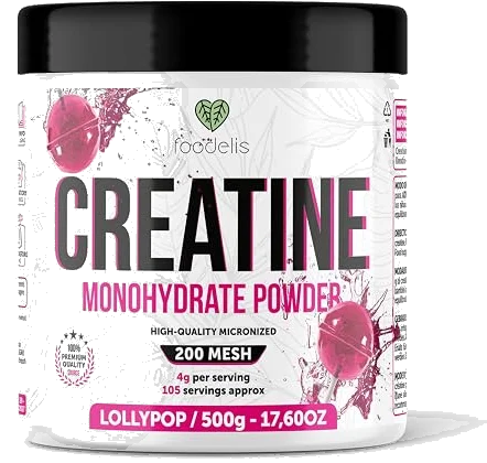 Creatina monohidrato micronizada Foodelis 500 g sabor Lollipop