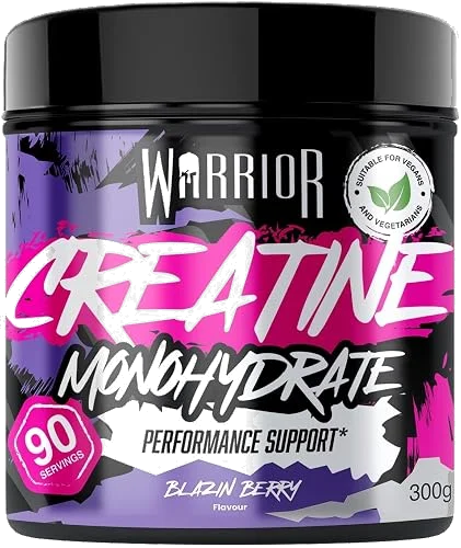 Creatina monohidrato Warrior en polvo 300 g, vegana (sabor Blazin' Berry)